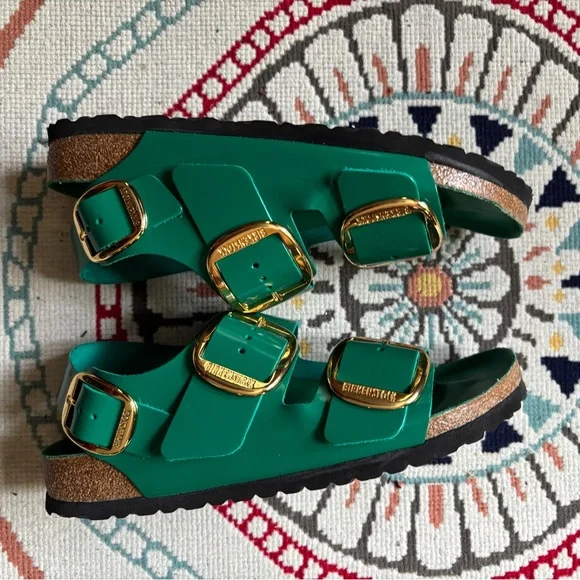 Birkenstock Milano Big Buckle High Shine Digital Green Sandals - Picture 3 of 6